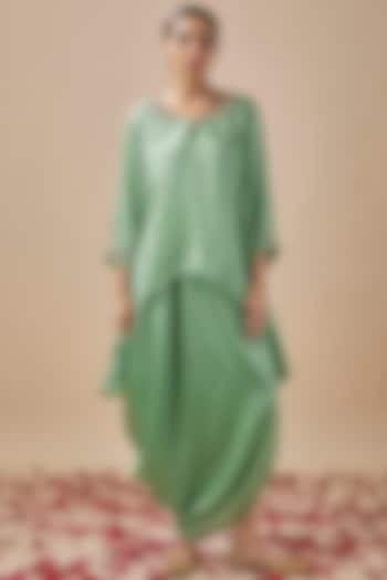 Sage Green Silk Draped Skirt Set by Cupid Cotton at Pernia's Pop Up Shop