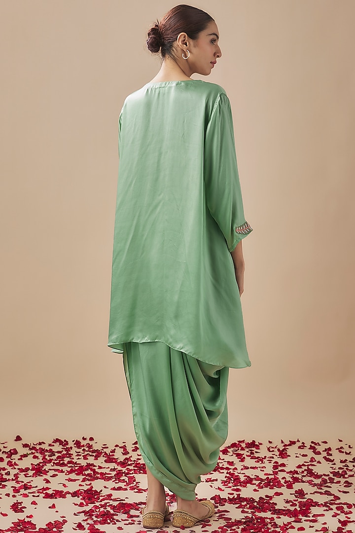 Sage Green Silk Draped Skirt Set by Cupid Cotton at Pernia's Pop Up Shop