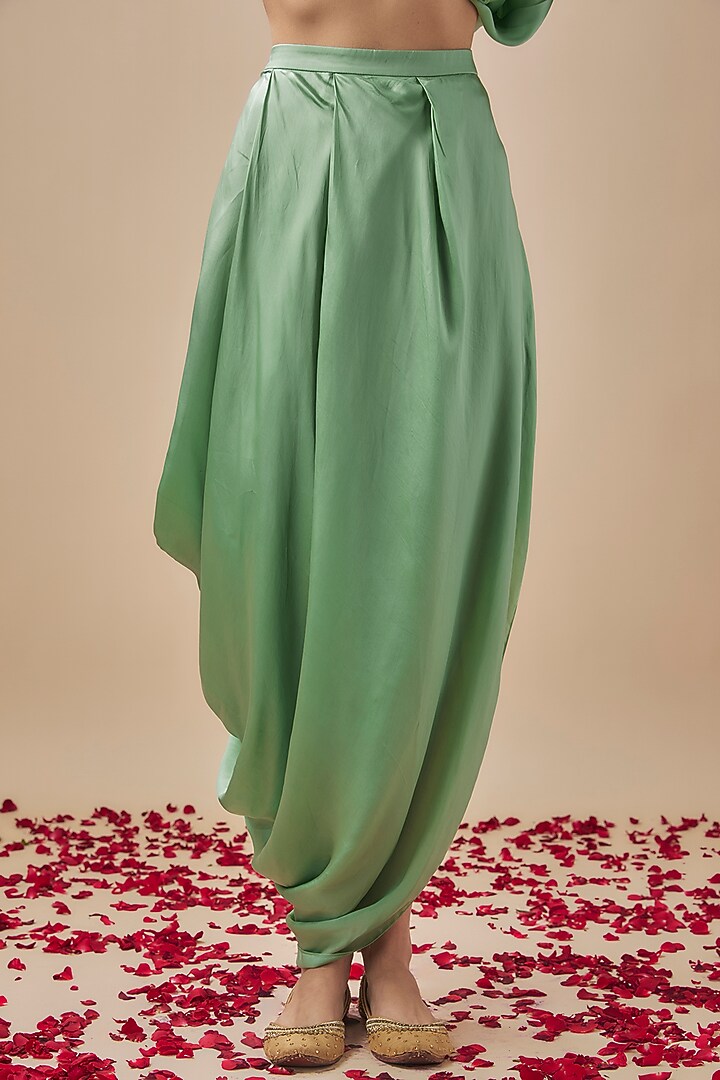 Sage Green Silk Draped Skirt Set by Cupid Cotton at Pernia's Pop Up Shop