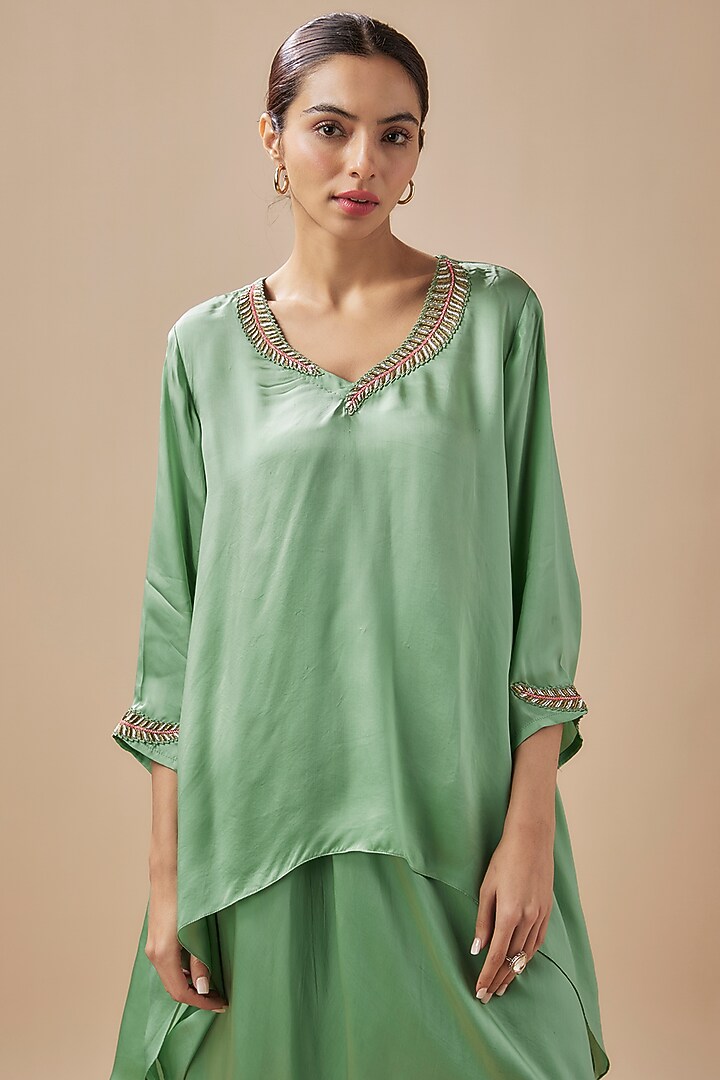 Sage Green Silk Draped Skirt Set by Cupid Cotton at Pernia's Pop Up Shop