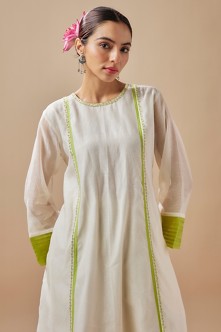 Ivory Chanderi Silk & Organza Kurta Set by Cupid Cotton at Pernia's Pop Up Shop