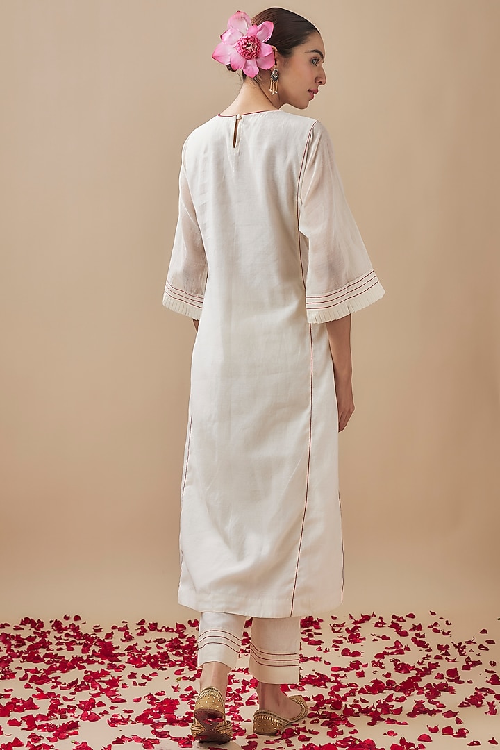 Ivory Chanderi Silk Resham Work Kurta Set by Cupid Cotton at Pernia's Pop Up Shop