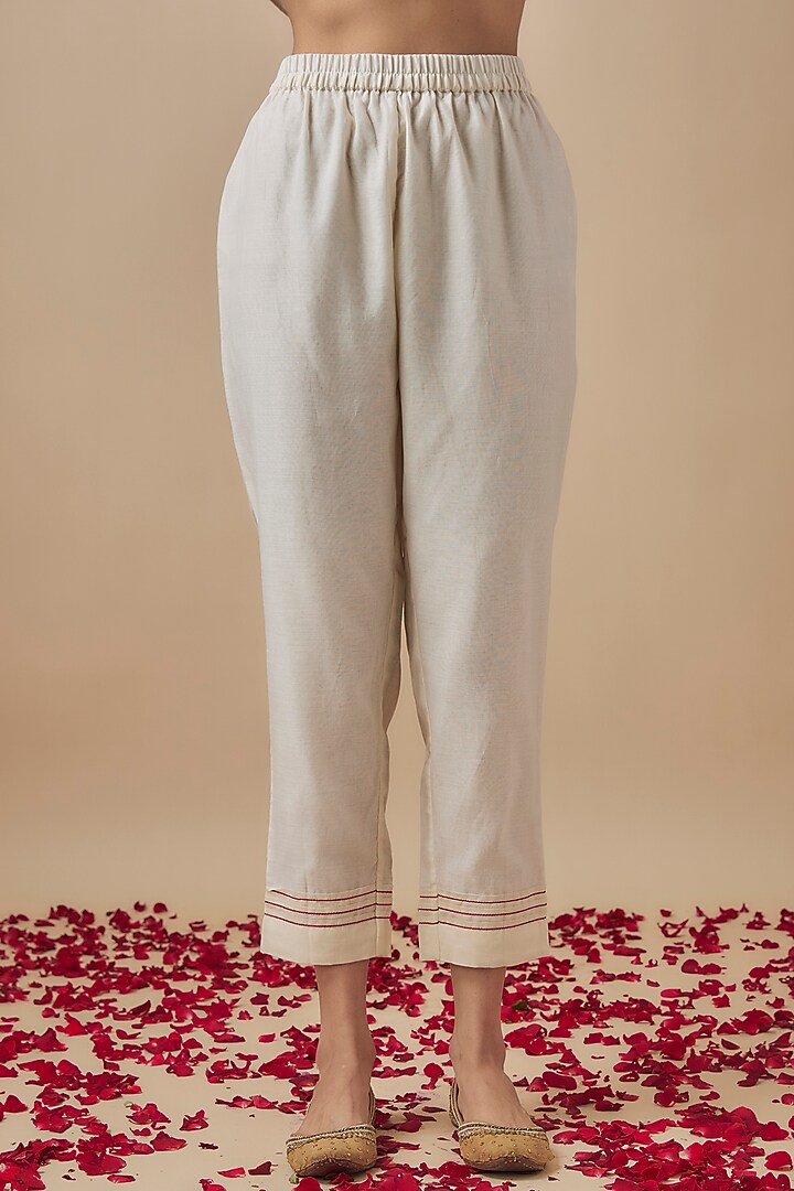 Ivory Chanderi Silk Resham Work Kurta Set by Cupid Cotton at Pernia's Pop Up Shop