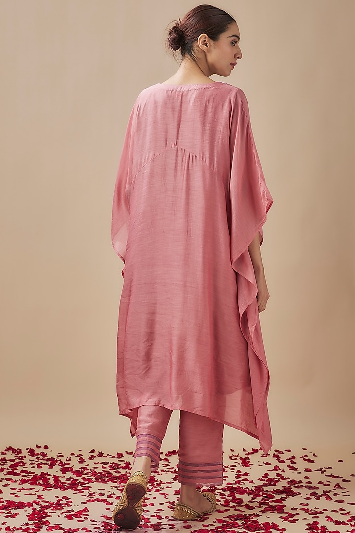 Rust Cotton Silk Resham & Bead Embroidered Kaftan Set by Cupid Cotton at Pernia's Pop Up Shop