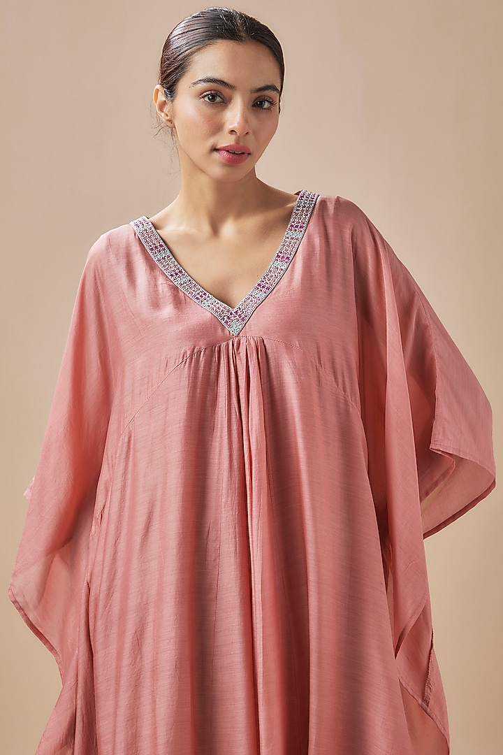 Rust Cotton Silk Resham & Bead Embroidered Kaftan Set by Cupid Cotton at Pernia's Pop Up Shop
