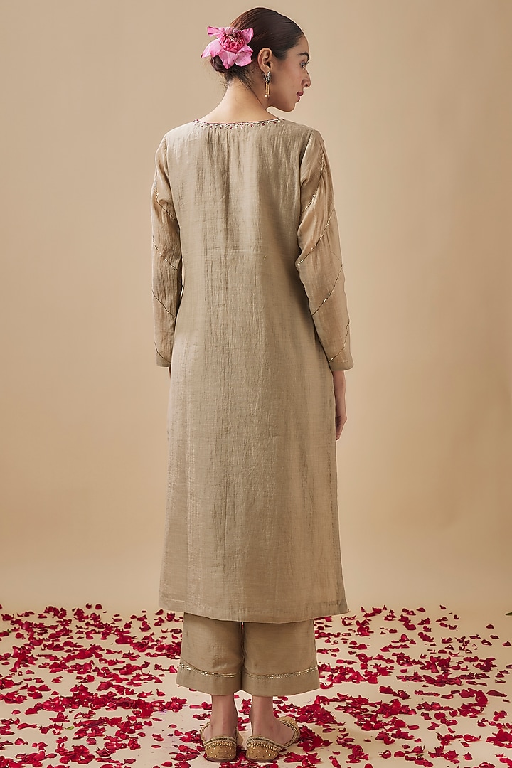 Grey Chanderi Silk Resham & Pitta Embroidered Kurta Set by Cupid Cotton at Pernia's Pop Up Shop