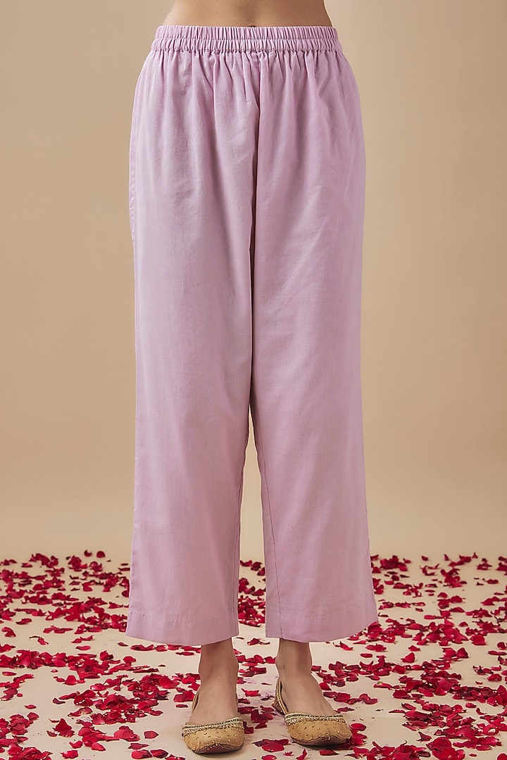 Baby Pink Chanderi Silk Resham & Aari Hand Embroidered Kurta Set by Cupid Cotton at Pernia's Pop Up Shop