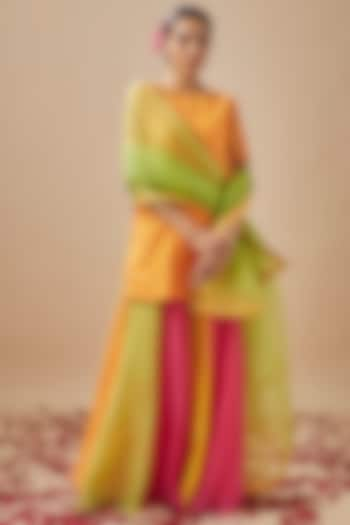 Multi-Colored Chanderi Silk & Organza Sharara Set by Cupid Cotton at Pernia's Pop Up Shop