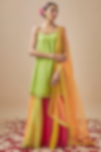 Multi-Colored Chanderi Silk & Organza Sharara Set by Cupid Cotton