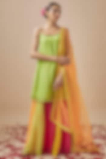 Multi-Colored Chanderi Silk & Organza Sharara Set by Cupid Cotton