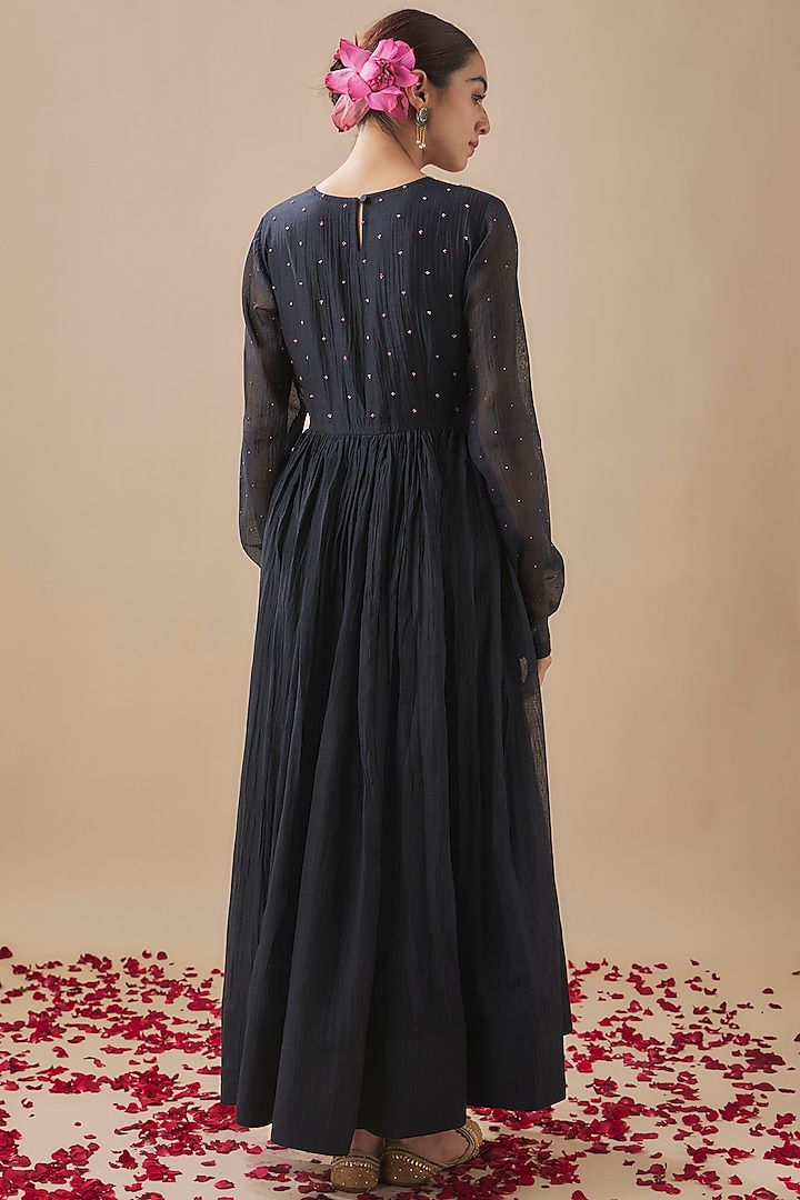 Midnight Black Chanderi Silk & Organza Resham Handwork Party Wear Anarkali Set by Cupid Cotton at Pernia's Pop Up Shop