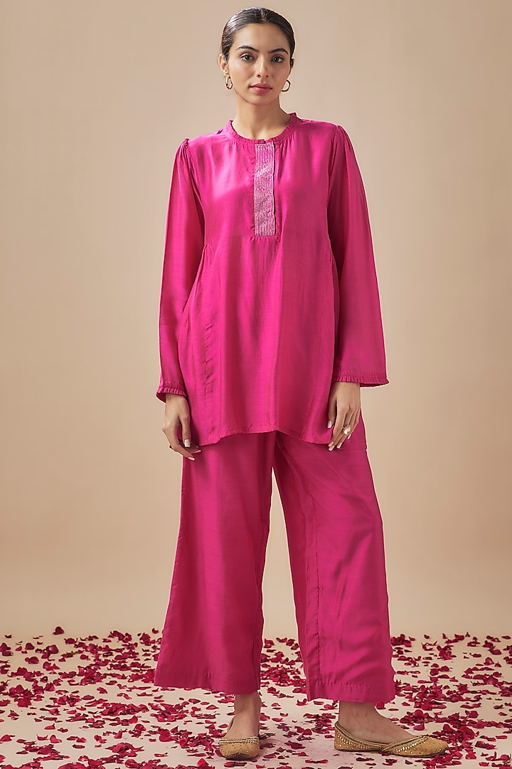 Pink Silk Cotton Cutdana Work Co-Ord Set by Cupid Cotton at Pernia's Pop Up Shop