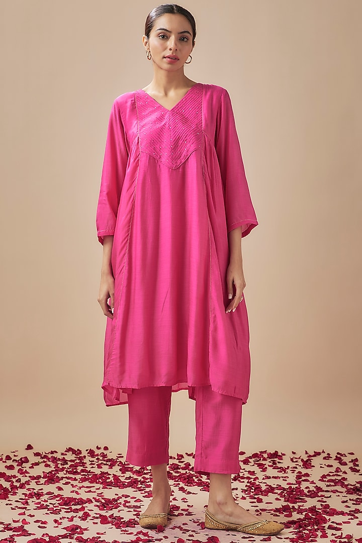 Pink Silk Cotton Sequins Work Co-Ord Set by Cupid Cotton at Pernia's Pop Up Shop