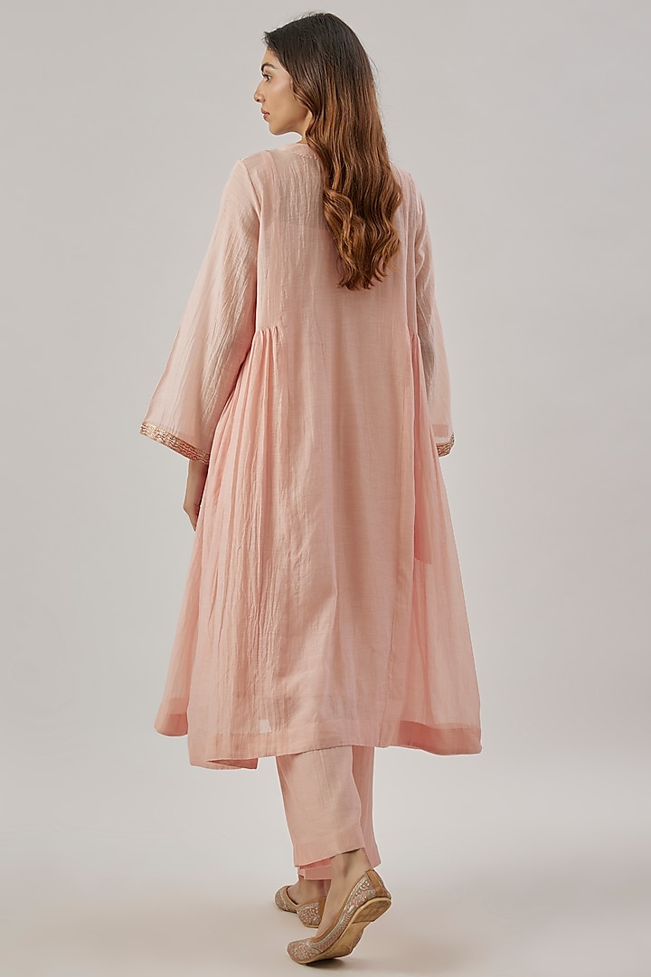 Pink Chanderi Silk Resham Embroidered Kurta Set by Cupid Cotton at Pernia's Pop Up Shop
