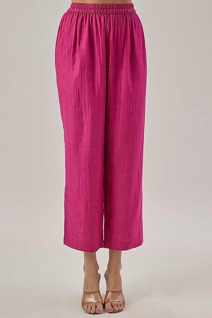 Pink Chanderi Silk Floral Motif Embroidered Kurta Set by Cupid Cotton at Pernia's Pop Up Shop