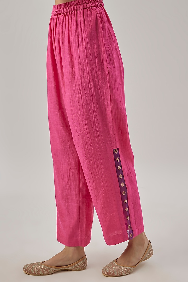 Pink Chanderi Silk Aari Embroidered Kurta Set by Cupid Cotton at Pernia's Pop Up Shop