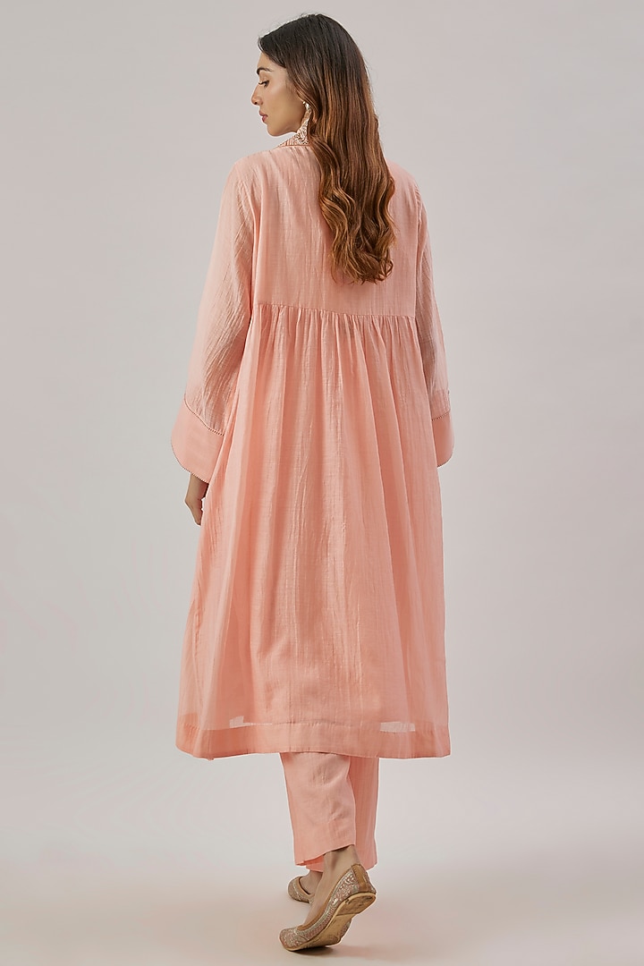 Pink Chanderi Silk Aari Embroidered Jacket Kurta Set by Cupid Cotton at Pernia's Pop Up Shop
