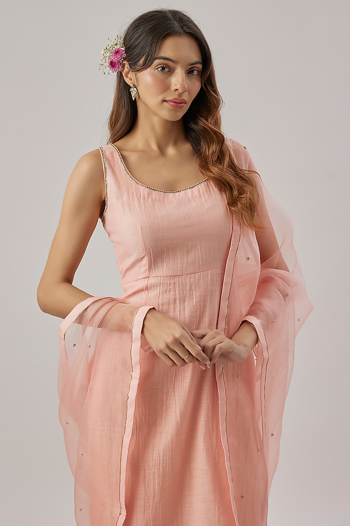 Pink Chanderi Silk Aari Embroidered Jacket Kurta Set by Cupid Cotton at Pernia's Pop Up Shop