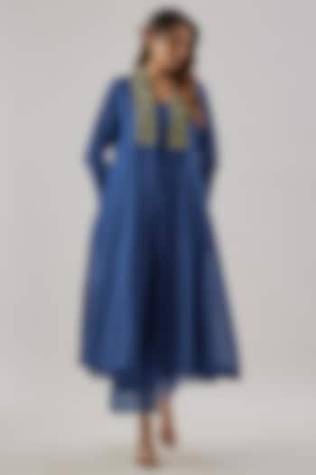 Blue Chanderi Silk Resham Embroidered Jacket Kurta Set by Cupid Cotton at Pernia's Pop Up Shop