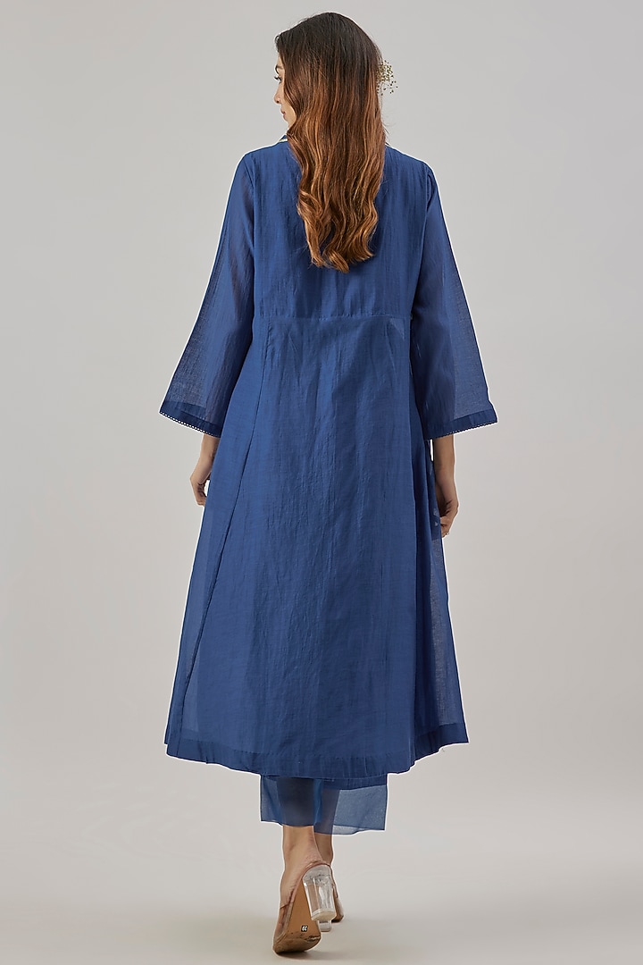 Blue Chanderi Silk Resham Embroidered Jacket Kurta Set by Cupid Cotton at Pernia's Pop Up Shop