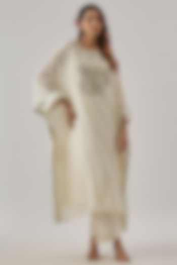 Ivory Silk Sequins Embroidered Kaftan Set by Cupid Cotton at Pernia's Pop Up Shop