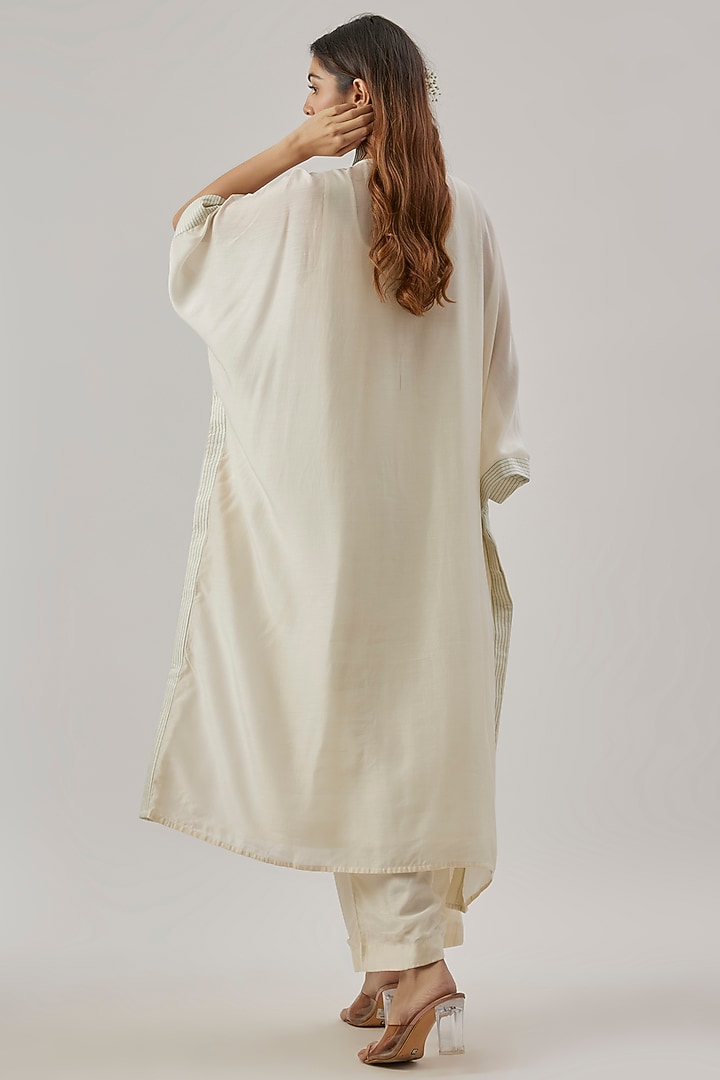 Ivory Silk Sequins Embroidered Kaftan Set by Cupid Cotton at Pernia's Pop Up Shop