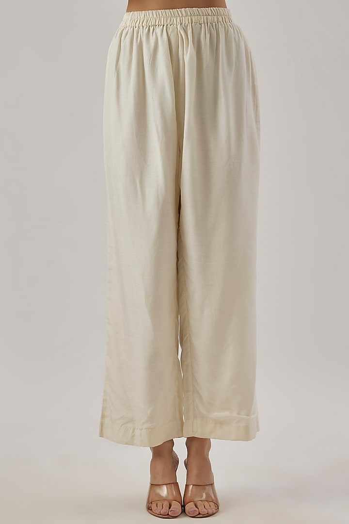 Ivory Silk Sequins Embroidered Kaftan Set by Cupid Cotton at Pernia's Pop Up Shop