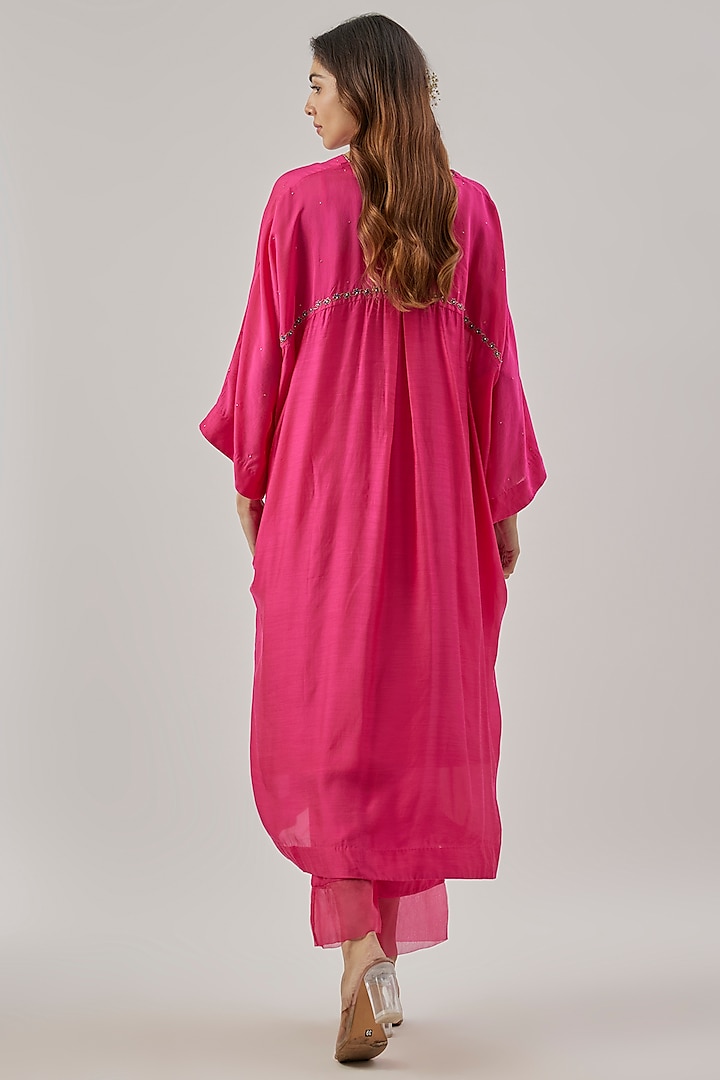 Pink Silk Aari Embroidered Kaftan Set by Cupid Cotton at Pernia's Pop Up Shop