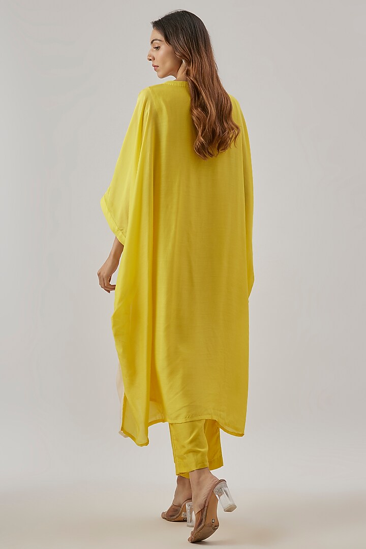 Yellow & Ivory Silk Sequins Embroidered Kaftan Set by Cupid Cotton at Pernia's Pop Up Shop