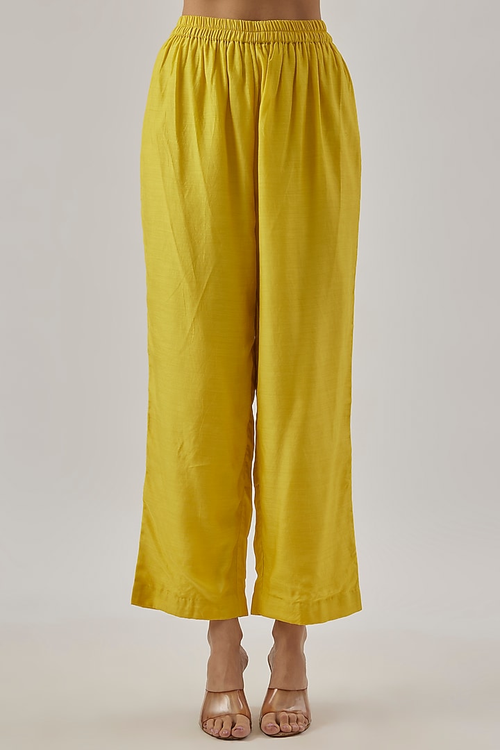 Yellow & Ivory Silk Sequins Embroidered Kaftan Set by Cupid Cotton at Pernia's Pop Up Shop