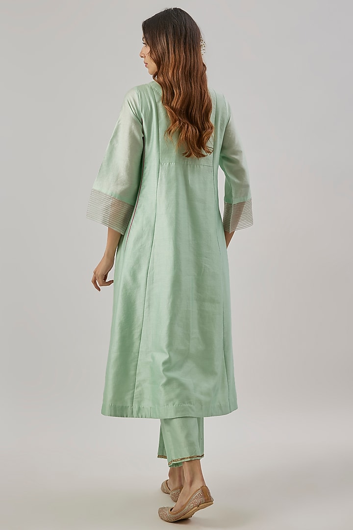 Aqua blue Chanderi Silk Zardosi Embroidered Kurta Set by Cupid Cotton at Pernia's Pop Up Shop