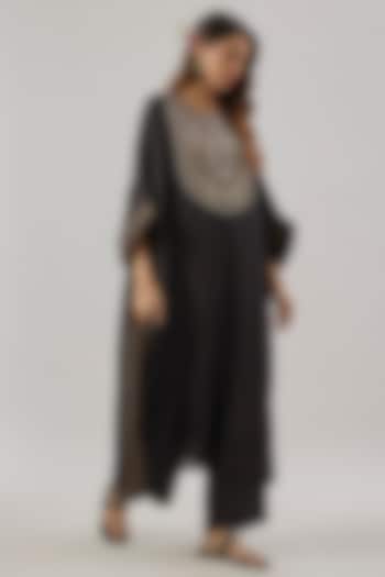 Black Silk Sequins Embroidered Kaftan Set by Cupid Cotton at Pernia's Pop Up Shop
