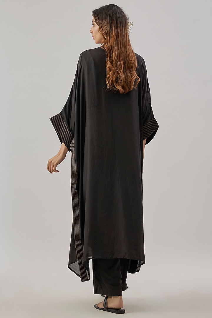 Black Silk Sequins Embroidered Kaftan Set by Cupid Cotton at Pernia's Pop Up Shop
