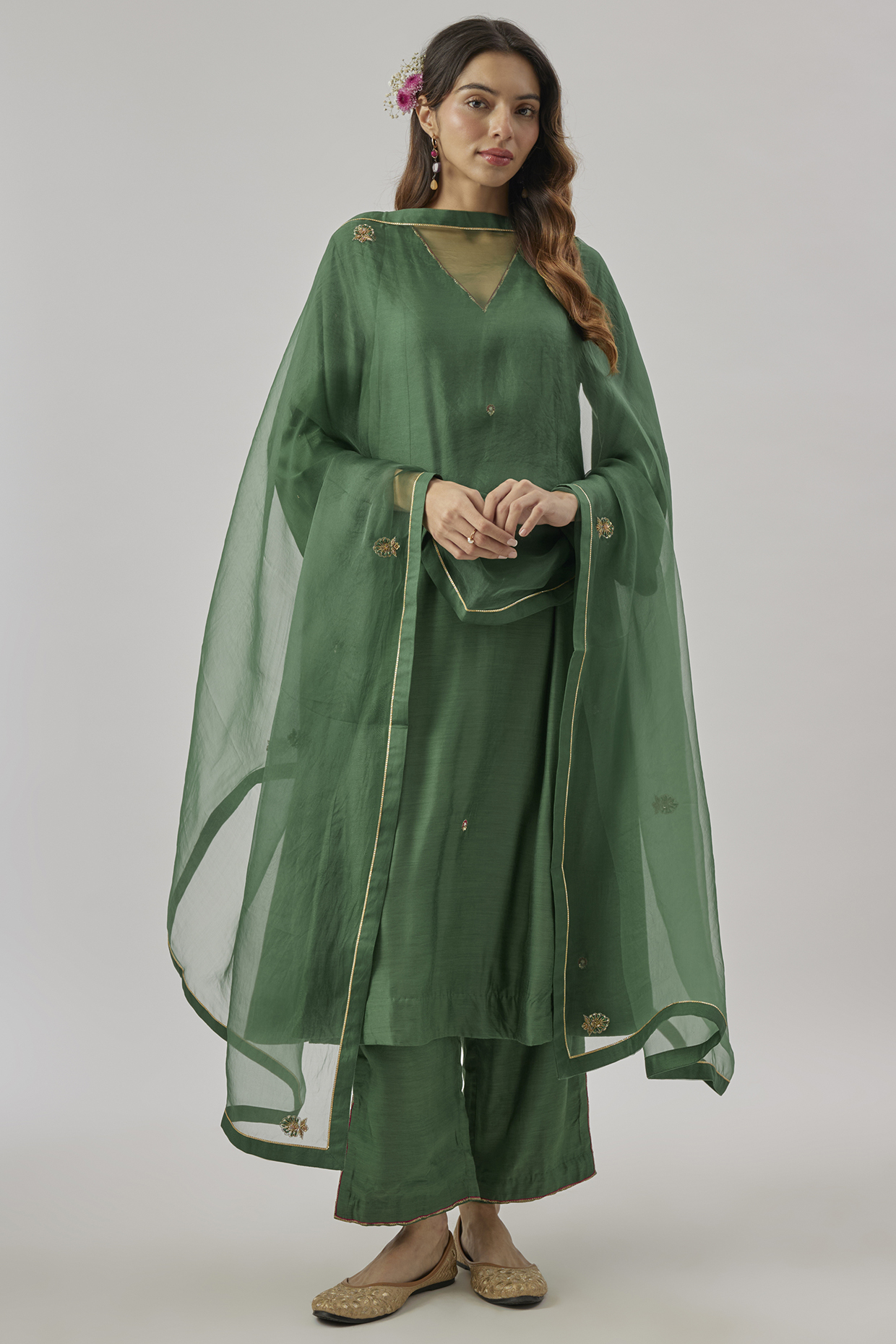 Green Silk Sequins Embroidered Kurta Set by Cupid Cotton at Pernia's Pop Up Shop