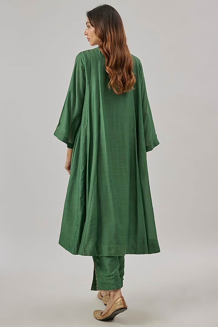 Green Silk Sequins Embroidered Kurta Set by Cupid Cotton at Pernia's Pop Up Shop