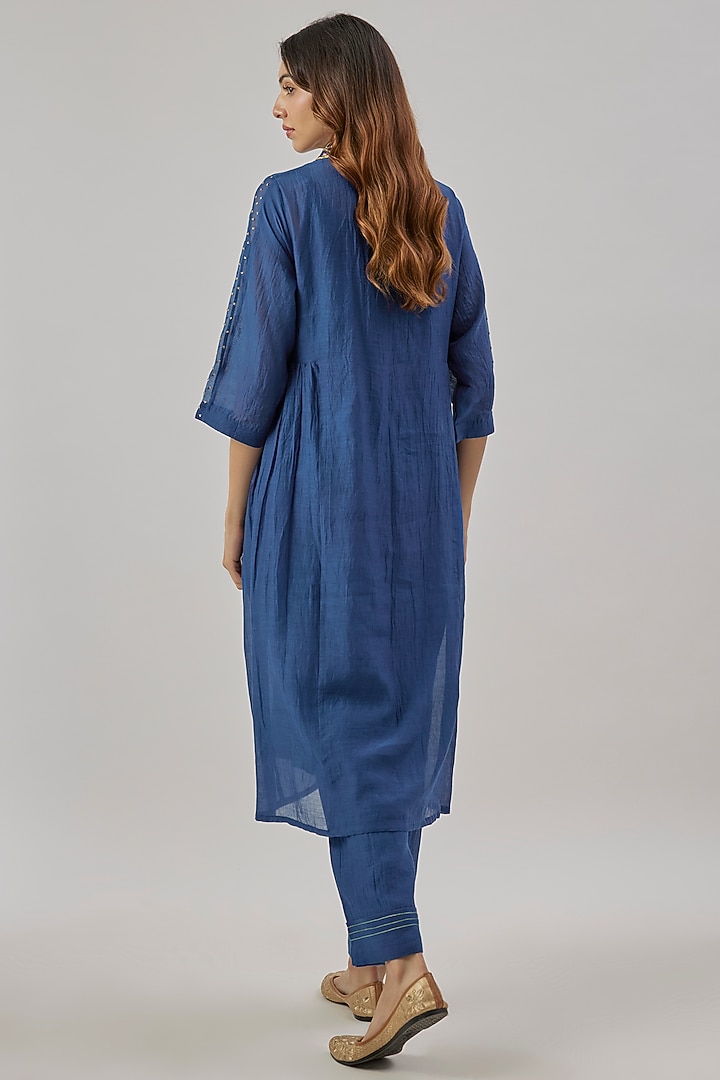 Blue Chanderi Silk Zari Embroidered Kurta Set by Cupid Cotton at Pernia's Pop Up Shop