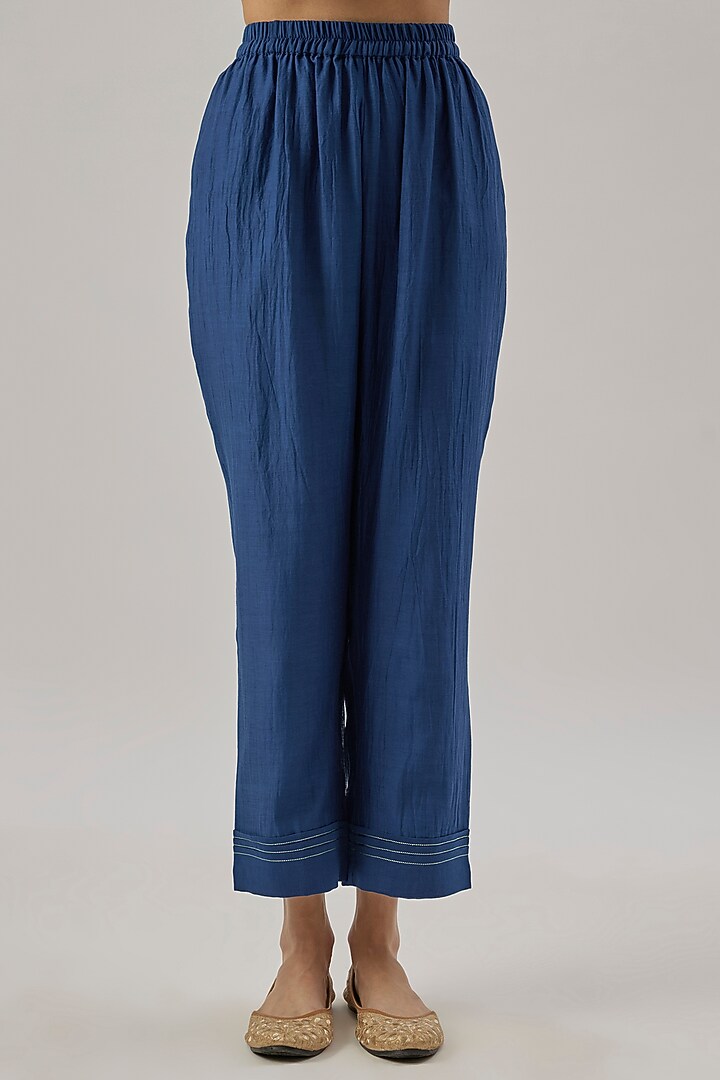 Blue Chanderi Silk Zari Embroidered Kurta Set by Cupid Cotton at Pernia's Pop Up Shop