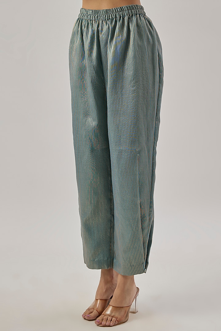 Teal Blue Silk Pitta Embroidered Kaftan Set by Cupid Cotton at Pernia's Pop Up Shop