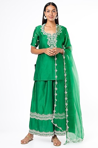 Emerald Green Embroidered Kurta Set by Cupid Cotton