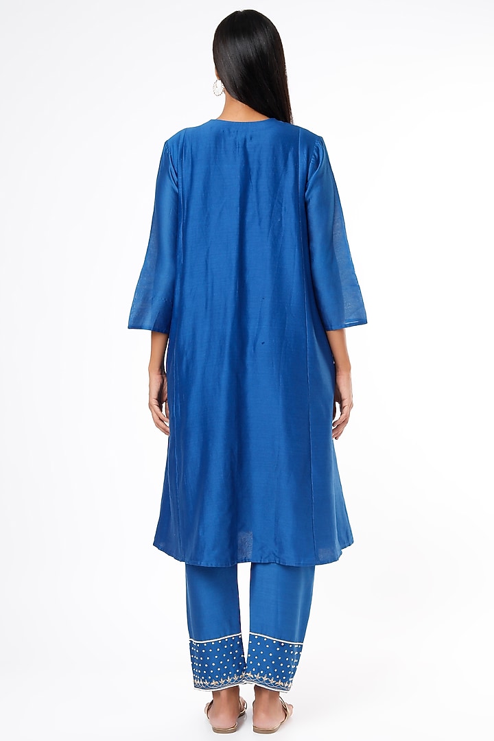 Cobalt Blue Embroidered Kurta Set by Cupid Cotton at Pernia's Pop Up Shop