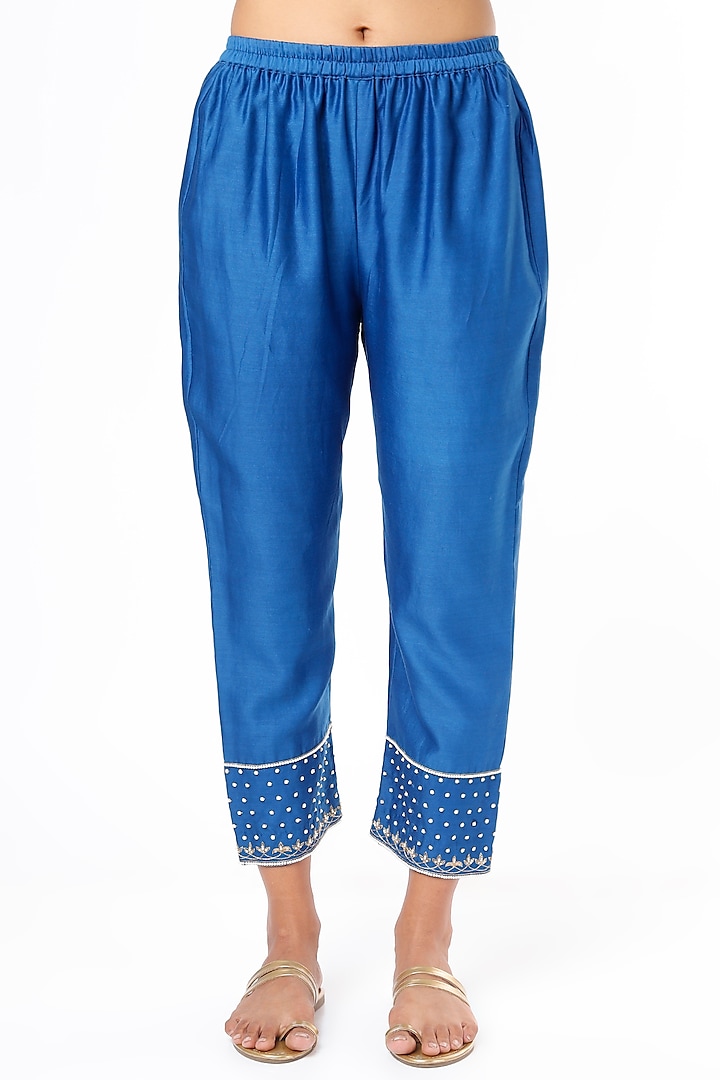 Cobalt Blue Embroidered Kurta Set by Cupid Cotton at Pernia's Pop Up Shop