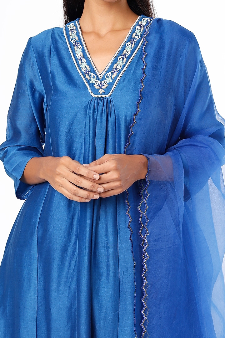 Cobalt Blue Embroidered Kurta Set by Cupid Cotton at Pernia's Pop Up Shop