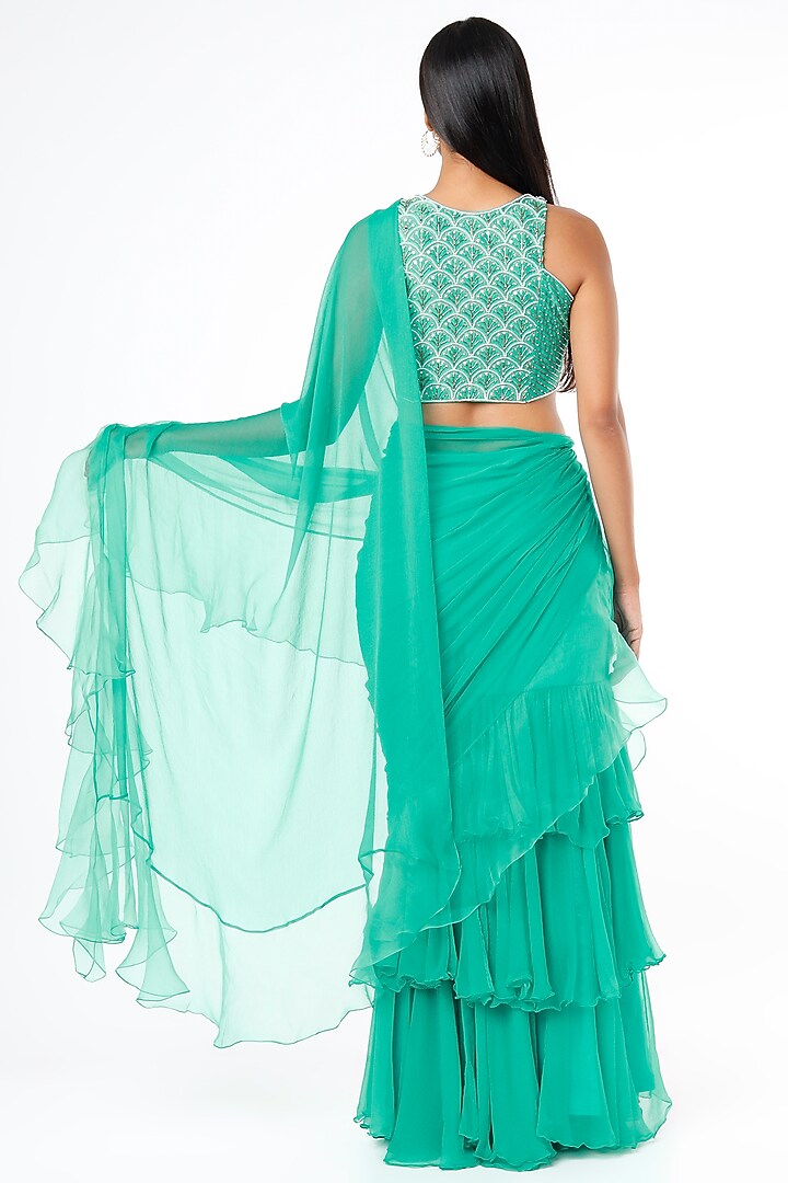 Teal Green Embroidered Party Wear Saree Set by Cupid Cotton at Pernia's Pop Up Shop