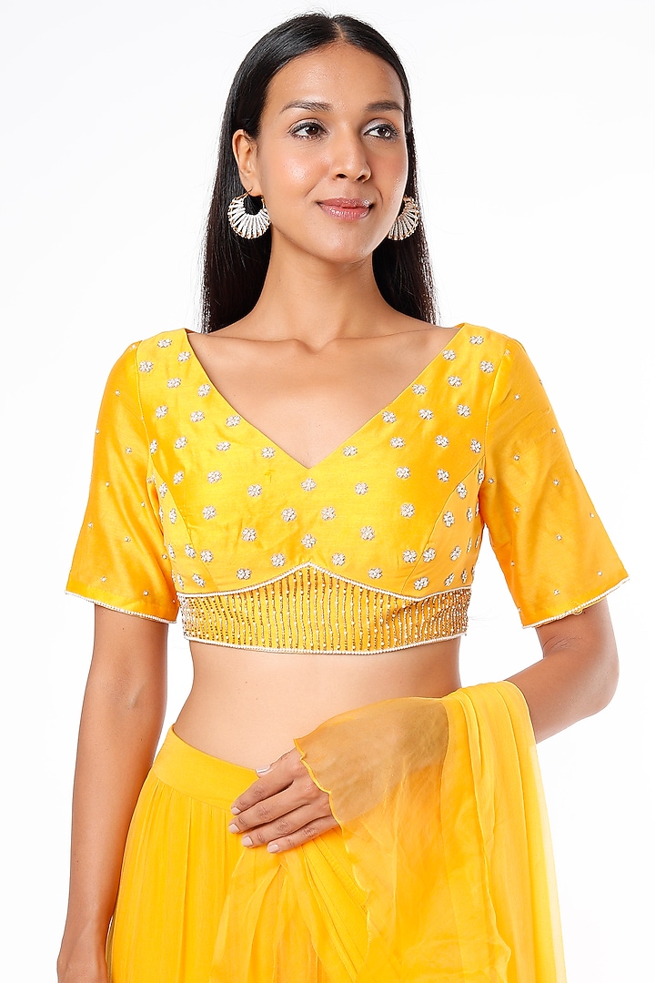 Yellow Embroidered Party Wear Saree Set by Cupid Cotton at Pernia's Pop Up Shop