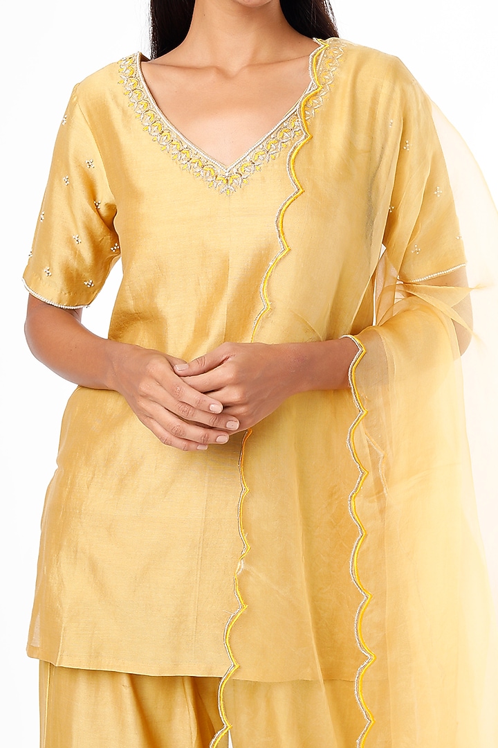 Rusty Gold Embroidered Kurta Set by Cupid Cotton at Pernia's Pop Up Shop
