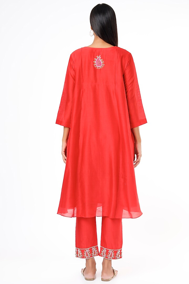 Red Embroidered Kurta Set by Cupid Cotton at Pernia's Pop Up Shop