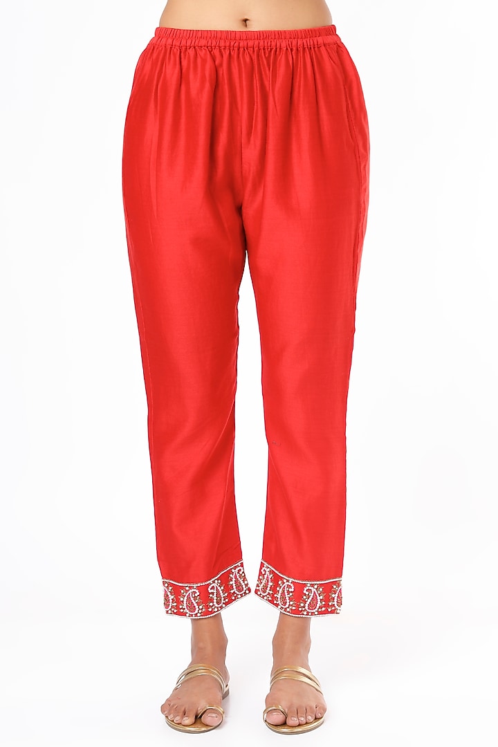 Red Embroidered Kurta Set by Cupid Cotton at Pernia's Pop Up Shop