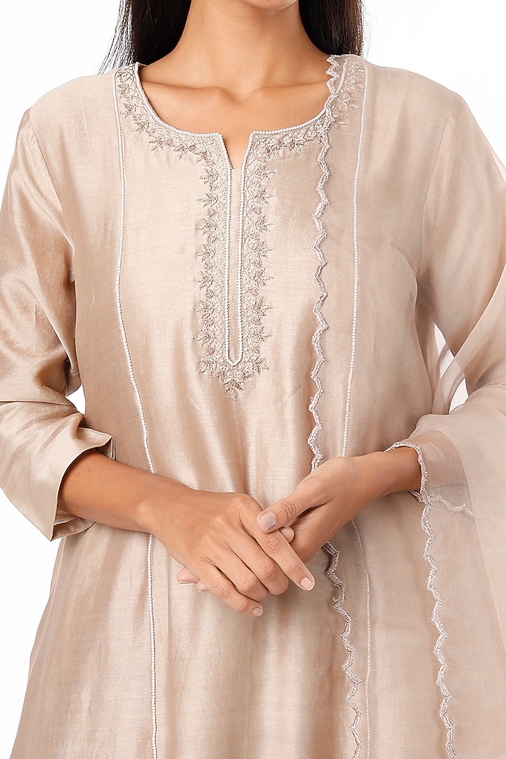 Dove Grey Embroidered Kurta Set by Cupid Cotton at Pernia's Pop Up Shop