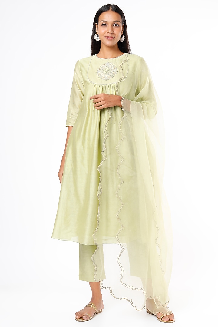 Mint Green Embroidered Kurta Set by Cupid Cotton at Pernia's Pop Up Shop