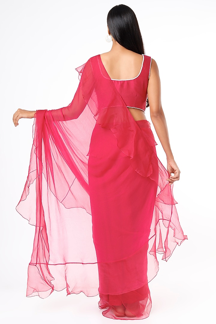 Hot Pink Chiffon Party Wear Saree Set by Cupid Cotton at Pernia's Pop Up Shop